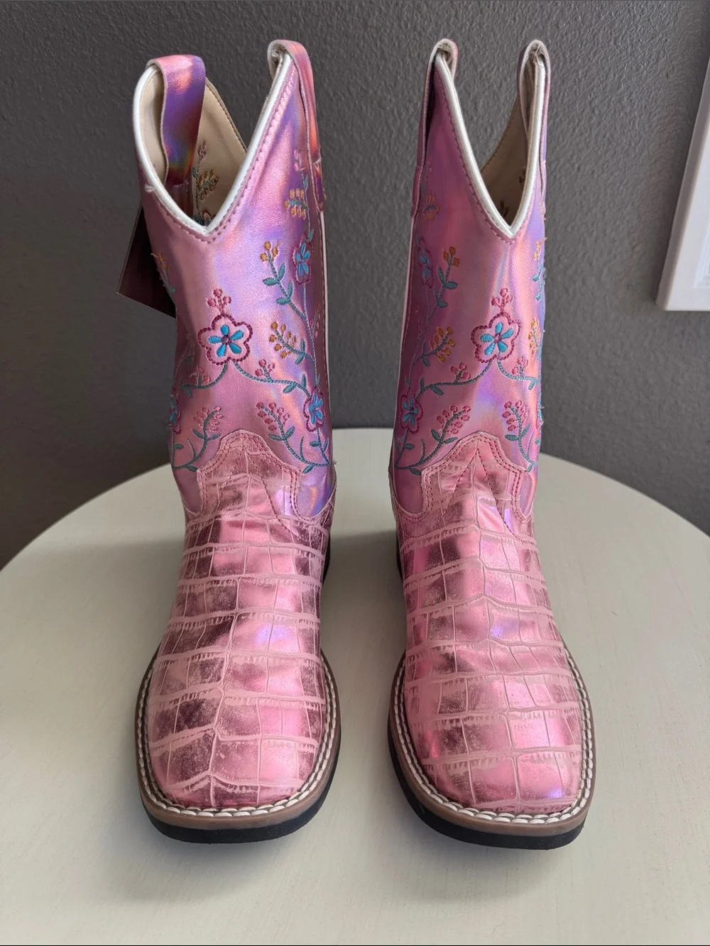 Girls Old West Pink Floral Embroidered Kids' Cowgirl Boots